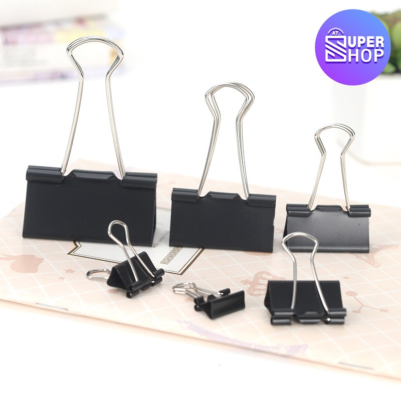 AT.Supershop คลิปหนีบกระดาษ สีดำ ที่หนีบกระดาษ ขาจับยาว ใช้หนีบกระดาษเอกสารต่างๆ