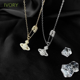 Ivory สร้อยคอคริสตัล เพทาย รูปดาวเคราะห์ ดาวเสาร์ สไตล์เกาหลีวินเทจ สําหรับผู้หญิง