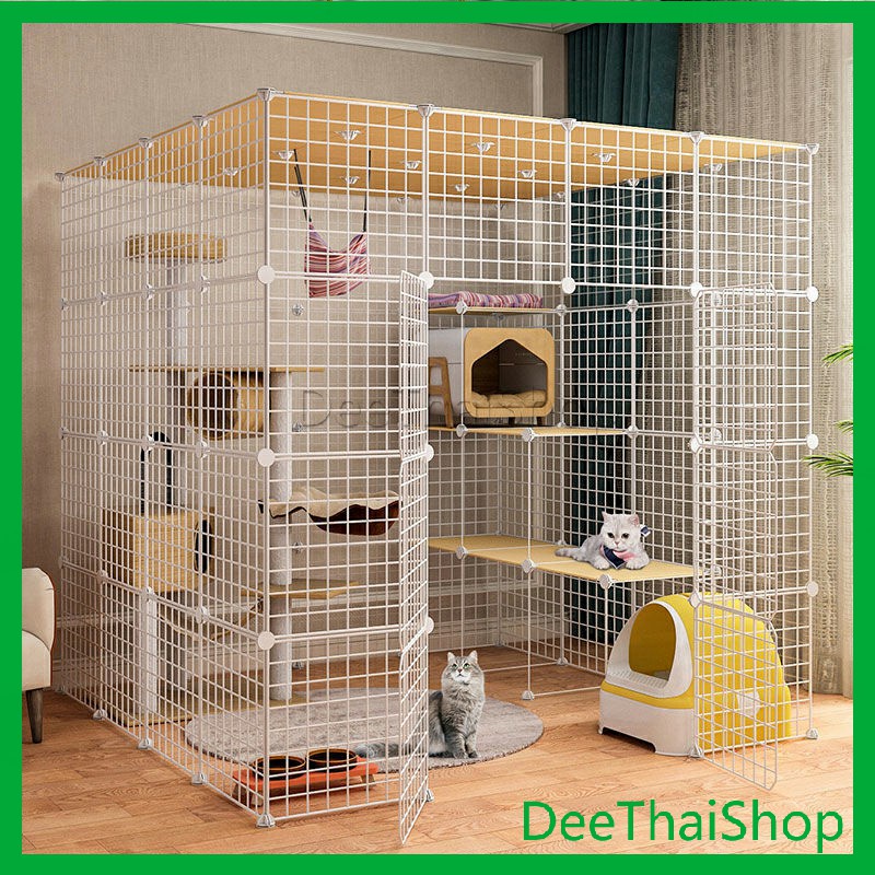 DeeThai คอกกรงสัตว์เลี้ยง DIY ออกแบบกรงได้ตามต้องการ ตะแกรงลวดเหล็กชุบสีพลาสติก ขาตั้งดอกไม้ DIY Grid Shelf