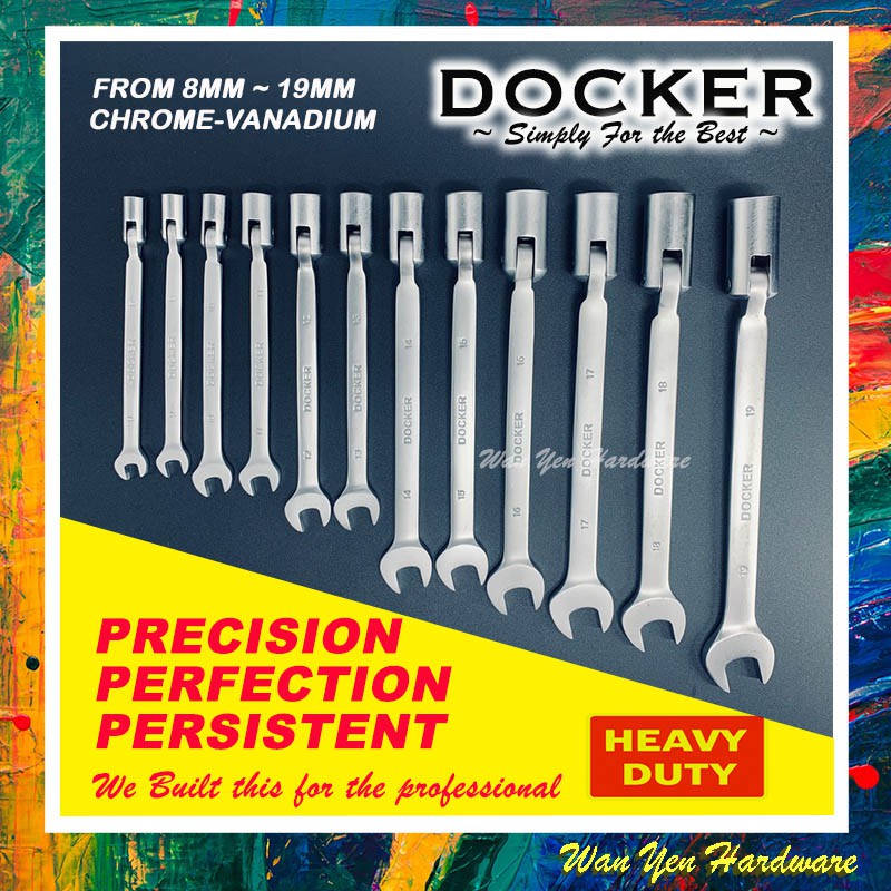 DOCKER 12-Points Flexible Socket Combination Wrench / Swivel-Socket Combination Wrench 8mm~19mm