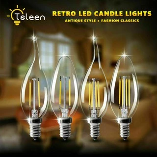 หรี ่ แสงได ้ E14 2W 4W 6W 220V Edison COB Filament Retro LED Light Candle/Flame หลอดไฟโคมไฟโคมระย ้ า
