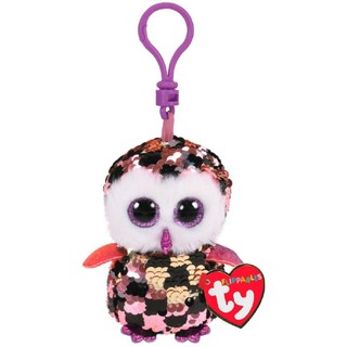 TY ตุ๊กตา ทีวาย Flippables CHECKS - sequin pink/gold owl clip