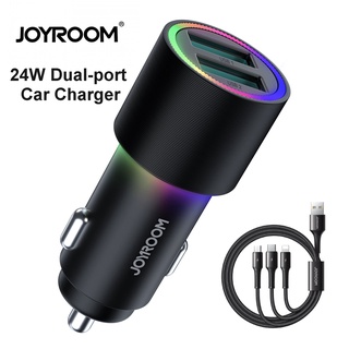 Joyroom JR-CL10 4.8A Dual-port (USB) Car Charger with 3-in-1 Charging Cable 1.2M ที่ชาร์จในรถพร้อมสายชาร์จ