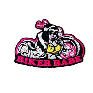 ตัวรีดติดเสื้อ BIKER BABE สีชมพู ผู้หญิง lady น่ารัก งานเท่ห์ๆ ตัวรีด (Size M) อาร์มรีด อาร์มรีดติดเสื้อ