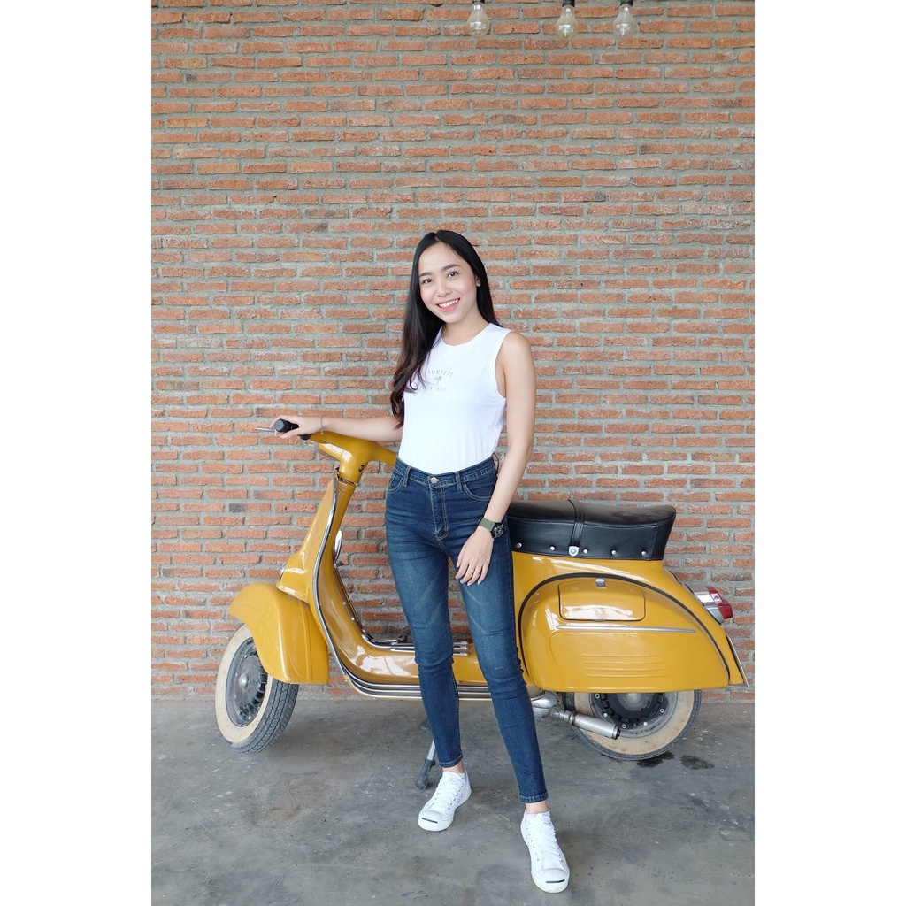 Cc jeans XXL 005 กางเกงยีนส์ผู้หญิง เอวสูง ยืด ทรงเดฟ สีสนิม เฟดหน้าขา - รูปที่ 3