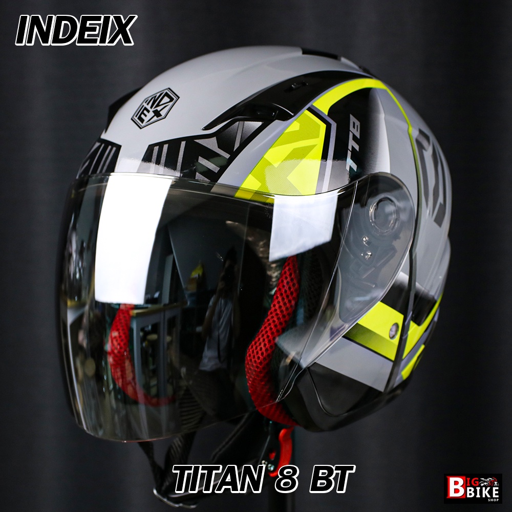 B-Helmet-หมวกกันน็อค INDEX TITAN-8 BT สีเทา รุ่นใหม่ล่าสุด มีหลุมติดตั้งลำโพง Bluetooth นวมถอดซักได้ มีไซส์ให้เลือก M/ L