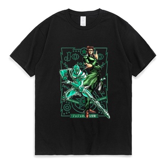 คอลูกเรือ【Boutique T-shirt】เสื้อยืดแขนสั้น พิมพ์ลายอนิเมะ Jojo Bizarre Adventure สีดํา สไตล์ญี่ปุ่น สตรีท สําหรับผู้ชายS