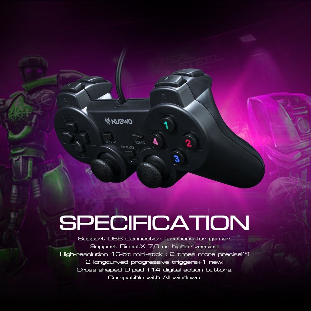 Nubwo NJ-43 Sequential Gaming Controller จอยสติ๊กสำหรับเล่นเกม ระบบสั่นสองชั้น เพื่อเพิ่มอรรถรส (รับประกันศูนย์ 1 ปี)