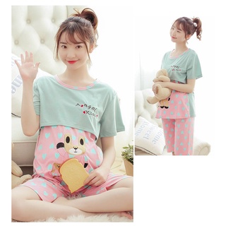 ชุดนอนให้นมบุตร เสื้อ+กางเกง ผ้าคอตตอน