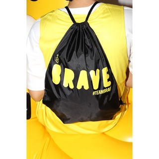 Team Brave String Bag l กระเป๋าหูรูดผ้าใบ สีดำ สะพายหลัง สกรีนลาย Brave