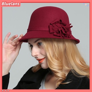 Bluelans หมวกบักเก็ต ผ้าวูลเทียม ลายดอกไม้ สีพื้น สไตล์วินเทจ สําหรับผู้หญิง