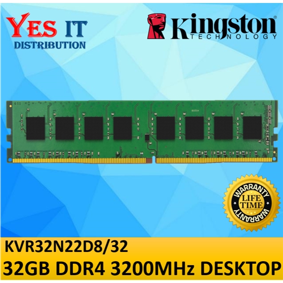 Kingston ValueRam 32GB DDR4 3200MHz Non-ECC CL19 หน่วยความจําพีซีเดสก์ท็อป RAM ( KVR32N22D8/32 )
