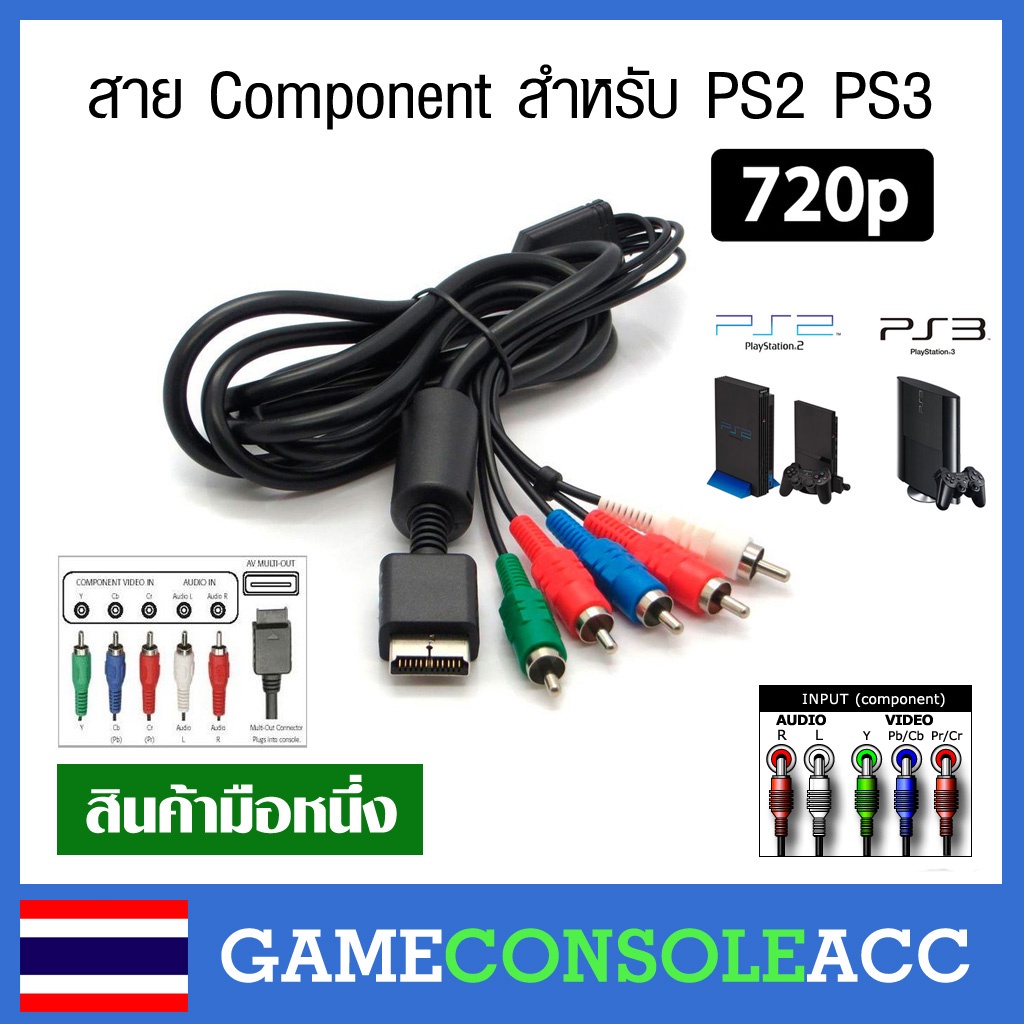[PS2 PS3] สายคอมโพเน้น, สาย Component สำหรับ Sony PlayStation PS2 PS3 720p (ภาพชัดกว่า สาย AV) YPbPr