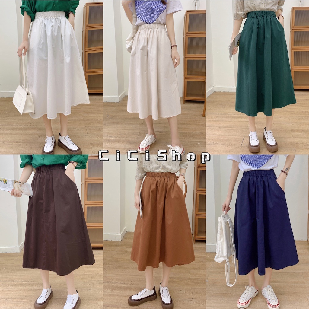 ซื้อ 2 ชิ้น เพียง ฿100 Cicishop(819/2130)กระโปรงทรงปลายบาน ผ้าคอตตอล เอวสม็อค ใส่ทำงาน ใส่เที่ยวก็ดูดีมีสไตล์