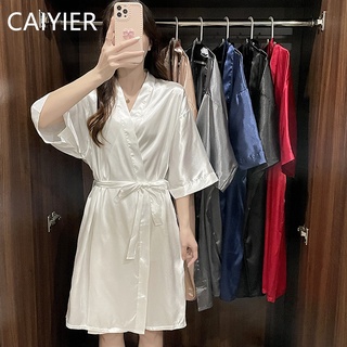 Caiyier M-XL 100 กก. ฤดูร้อน ผ้าไหมซาติน แขนสั้น ผู้หญิง ชุดนอน ผ้าซาติน เรียบลื่น ชุดนอนเซ็กซี่ ชุดนอน ผ้าเรยอน ชุดนอน ชุดเพื่อนเจ้าสาว ผ้าซาติน baju tidur seksi wanita perempuan Licin