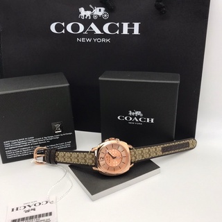 นาฬิกา Coach Ladies Boyfriend Signature Fabric Leather Watch หน้าปัดสีทอง 34 มม. สวย ใส่ได้ทุกโอกาส