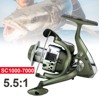 รอกตกปลา SC1000-7000 Spinning Reel 8BB 5.5: 1 อัตราทดเกียร์พลาสติก Reel ที่จับพับได้สำหรับตกปลาน้ำจืดน้ำเค็ม Tackle