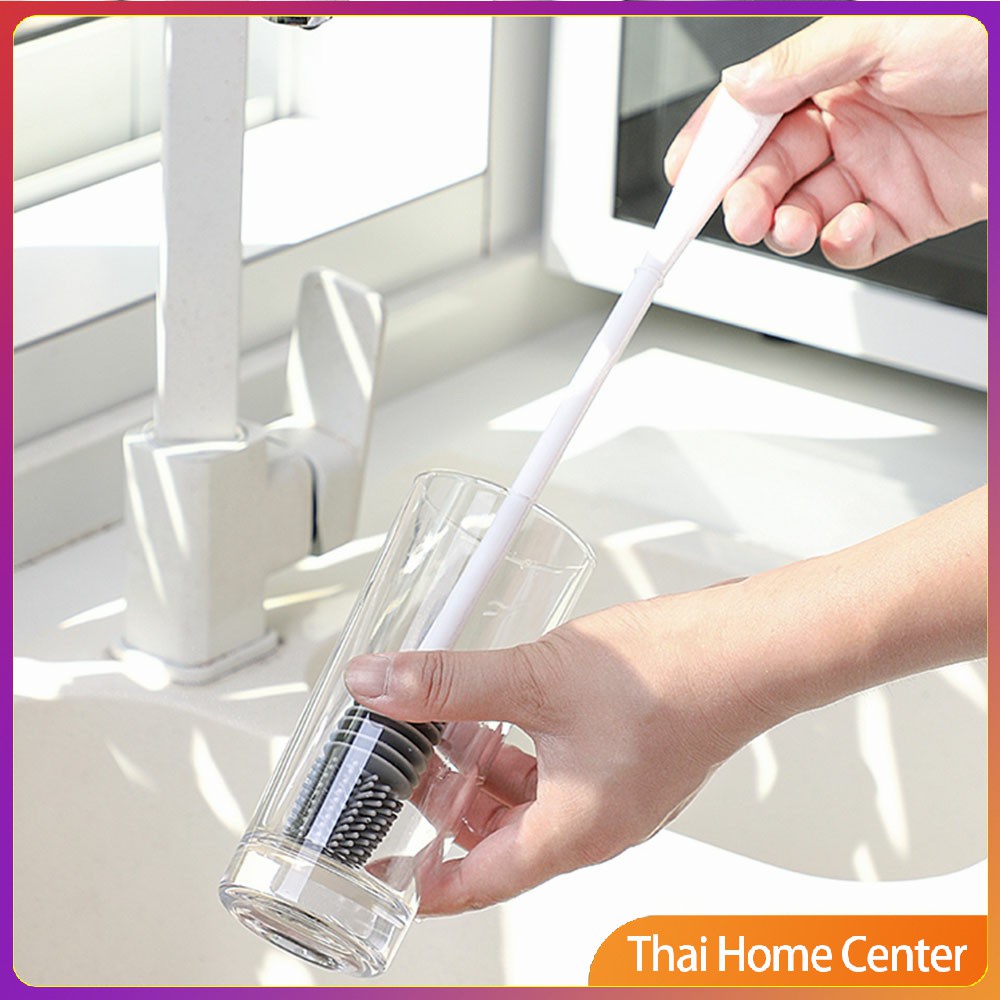 แปรงล้างขวด ซิลิโคน แปรงล้างขวดด้าม ยาว 32 cm อุปกรณ์ล้างขวดนม  พร้อมส่ง แปรงล้างขวดนม Bottle brush - รูปที่ 4