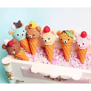[Order at least 5PCS] จำลองเรซิ่นกรวยการ์ตูนง่ายหมีครีมอุปกรณ์ไอศครีมdiyต่างหูกรณีโทรศัพท์มือถืออุปกรณ์เสริมพวงกุญแจ CEXF