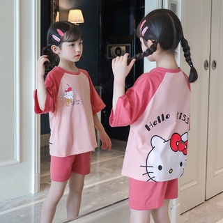 ชุดนอนเสื้อยืดแขนสั้นกางเกงผ้าฝ้าย Baju Tidur Budak Kanan สําหรับเด็ก 2 ชิ้น