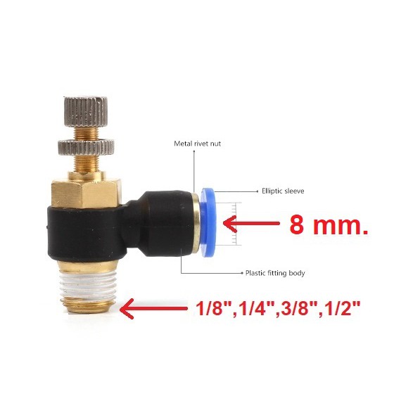 ปรับสปีด(Speed control) ข้อต่อลม Fitting JSC / SLL 8 มม.