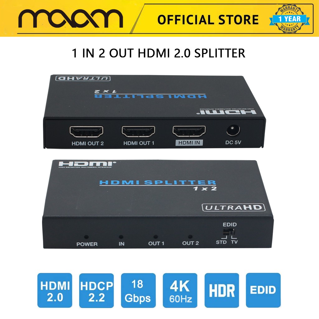 Hdmi 2 . 0 Splitter 1 อินพุต 2 เอาท์พุตรองรับการเชื่อมต่อวิดีโอ @ 60hz ...