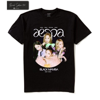 Aespa KPop เสื้อยืดพิมพ์ลาย KARINA GISELLE NINGNING Oversized Screen สีดําพิมพ์ลายแมมบ้า 1 คราป