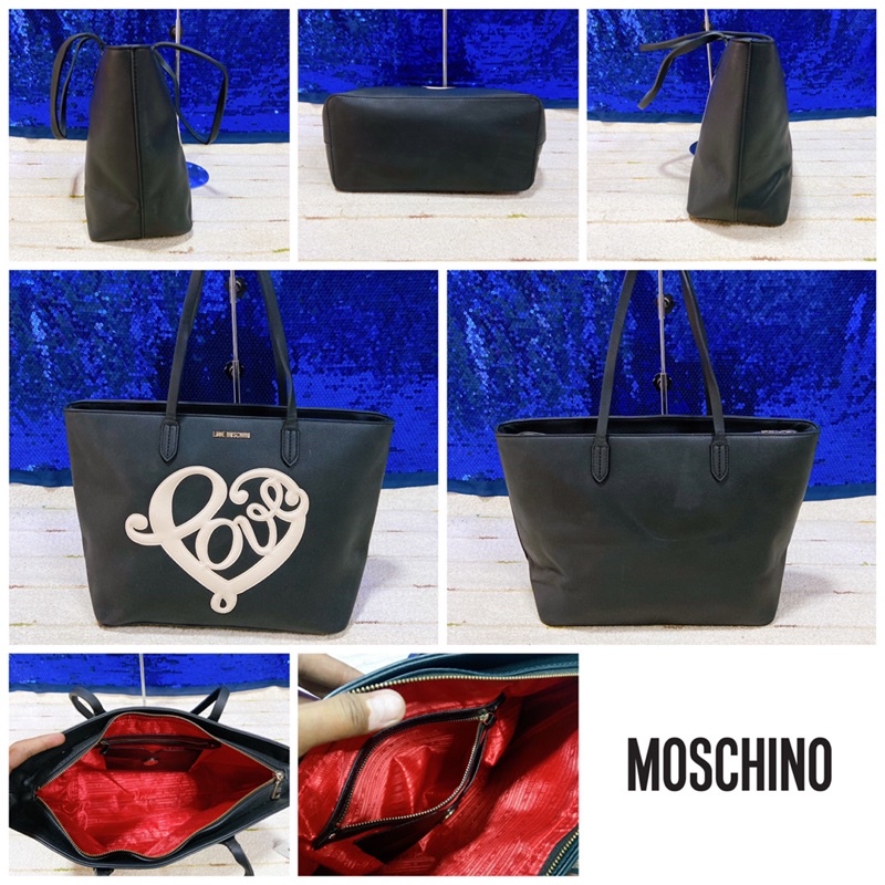 👝: LOVE MOSCHINO Heart Embroidered Black Tote Bag แท้💯%