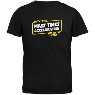 เสื้อยืดลําลอง ผ้าฝ้าย พิมพ์ลาย May The Mass X Acceleration Be With You สีดํา