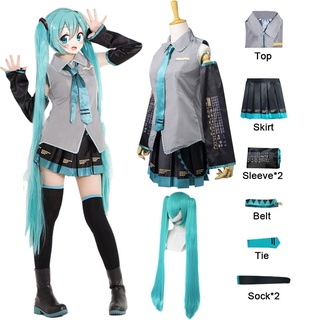 Vocaloid Miku Cosplay Wig Costume Japan Midi Dress Beginner Future Miku Cosplay Female Halloween Womens Costume Men size