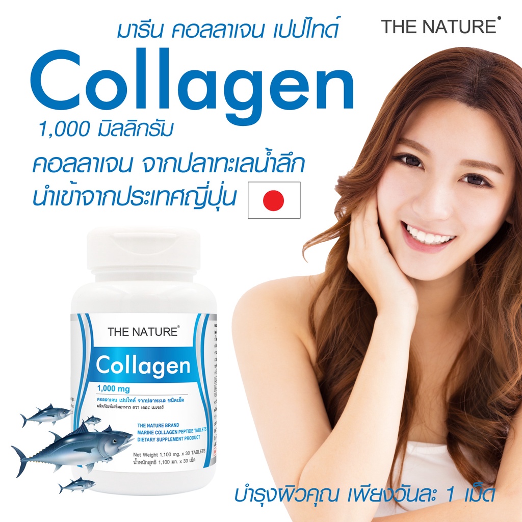 [++ดีลเด็ด++] คอลลาเจนเม็ด 1000 มก. x 1 ขวด คอลลาเจน เปปไทด์ จากปลา Marine Collagen Peptide เดอะเนเจอร์ THE NATURE