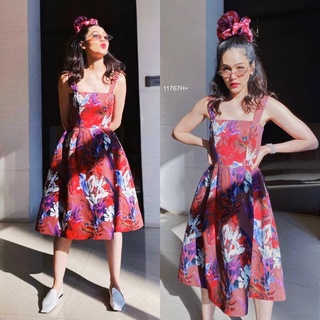 MM11767 เดรสสายเดี่ยว พิมลายกราฟฟิกดอกไม้ ชมพู่ใส่ one-shoulder dress Graphic print, flowers, pink flowers