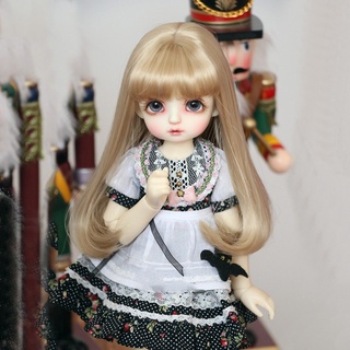 วิกผมหยิก 1/6 Bjd 28 ซม. พร้อมหน้าม้า สีทอง สําหรับเส้นรอบวงศีรษะ 16-17 ซม.