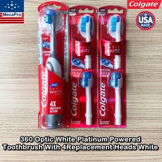 Colgate® 360® Optic White® Platinum™ Powered Toothbrush With 4Replacement Heads White คอลเกต แปรงสีฟันแบตเตอรี่