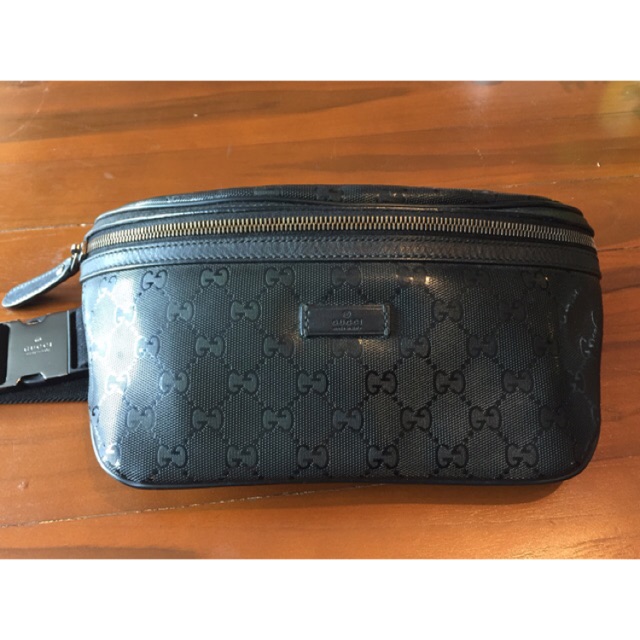 กระเป๋าคาดอก gucci Authentic GUCCI GG Pattern Bum Bag Cross Body Black PVC Leather