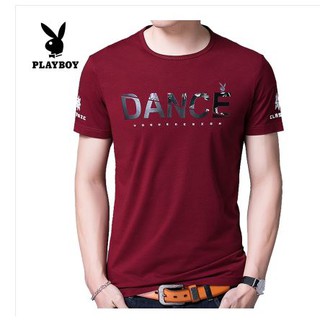 เสื้อยืด Playboy cotton short-sleeved shirt สีไวท์แดง