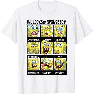 เสื้อยืด พิมพ์ลาย Spongebob SquarePants Multiple Looks &amp; Emotions สําหรับผู้ใหญ่S-5XL