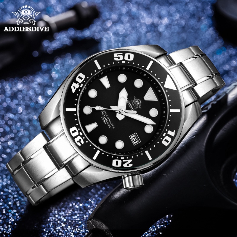 นาฬิกาข้อมูลผู้ชาย Addiesdive  automatic luminous waterproof steel watch รุ่น MY-H10