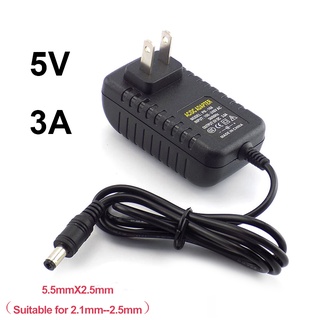 อะแดปเตอร์แปลงพาวเวอร์ซัพพลายกล้องวงจรปิด 5.5*2.5 มม. 100V-240V AC เป็น DC 5V 3A ปลั๊ก EU US สําหรับแถบไฟ LED