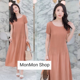 MONMONSHOP👗MON6065 Short-Sleeved Pleated Maxi Dress