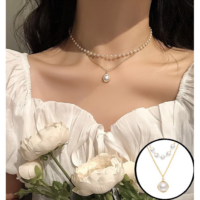 BBY ผู้หญิง 2 ชั้น Pearl จี้สร้อยข้อมือสร้อยคอ XL665 สไตล์เกาหลีแฟชั่นผู้หญิงสร้อยคอไข่มุก