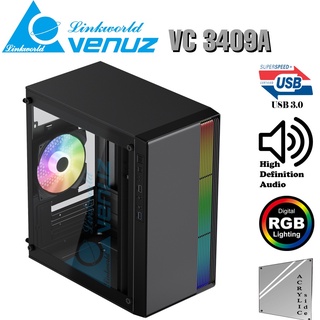 CASE (เคสเกมมิ่ง) VENUZ รุ่น (VC3409A) Micro-ATX COMPUTER CASE พัดลม RGB สวยๆ ประกัน 1 ปี (VC3409)