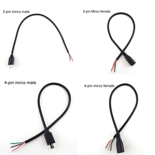 สายชาร์จ Micro USB 2.0 A ตัวผู้ ตัวเมีย 4 Pin 2 Pin 4 สายไฟ สําหรับอินเตอร์เฟซ Android DIY 5 ชิ้น