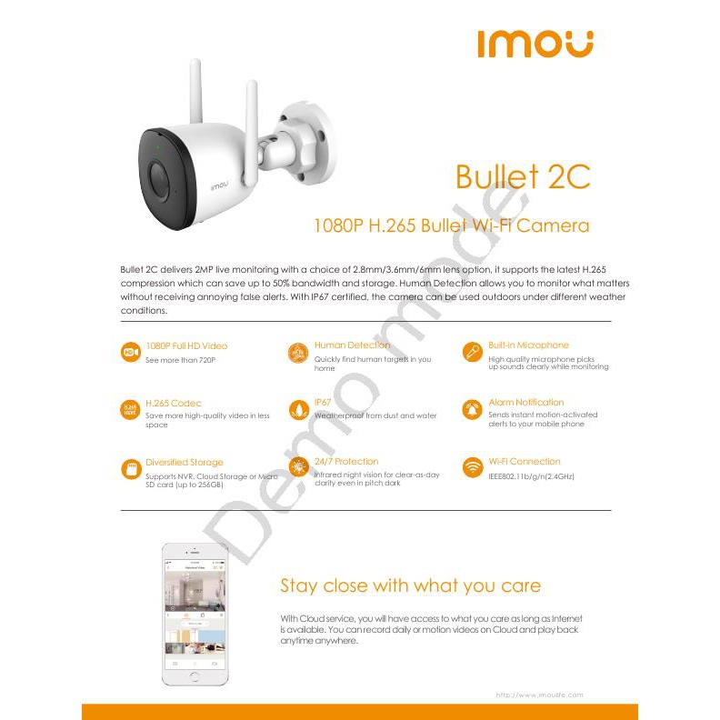 กล้องวงจรปิดไร้สาย  iMOU  IPC-F22P Bullet 2C