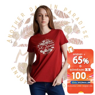 ฝ้าย Mc Jeans เสื้อยืดผู้หญิง แขนสั้น สีแดง สั้น