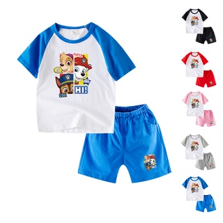 เสื้อยืดแขนสั้น ผ้าฝ้าย 100% พิมพ์ลายการ์ตูน Paw Patrol 6 สี และกางเกง สําหรับเด็ก CCC029