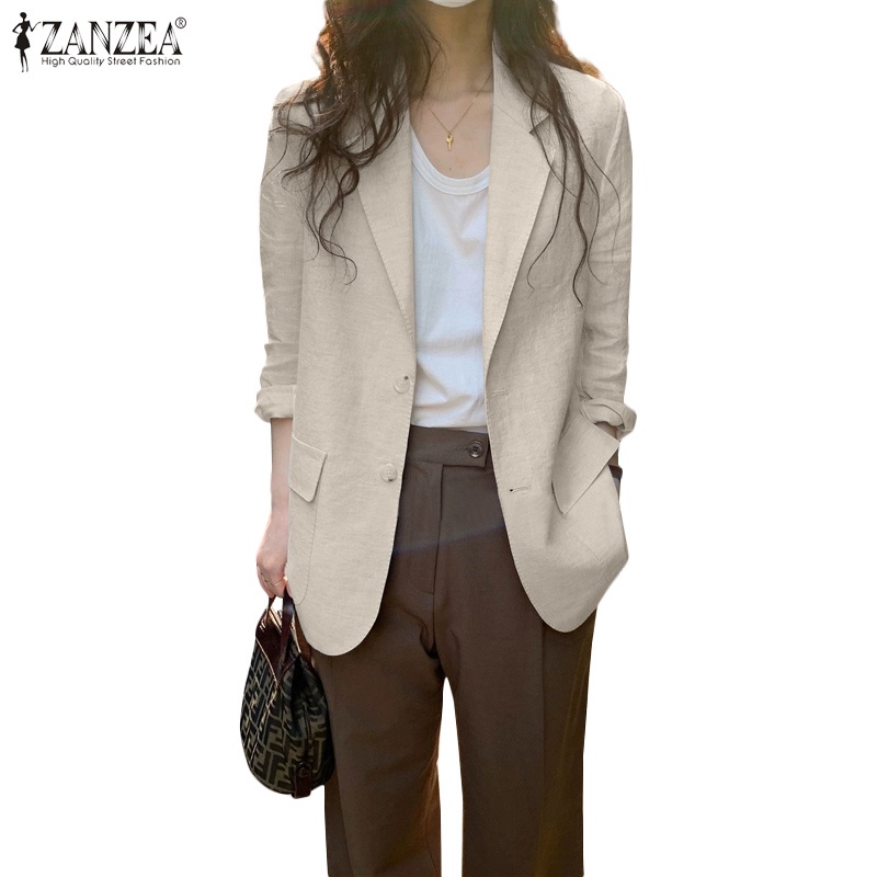 Zanzea ผู้หญิงแขนยาว Turn-Down-Collar กระเป๋าด้านหน้าเสื้อลําลอง