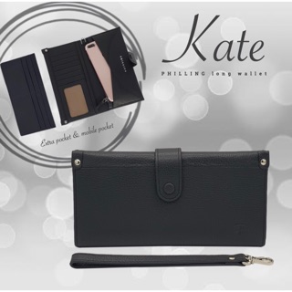 PHILLINGBAG รุ่นใหม่ Kate กระเป๋าสตางค์ใบยาว มีสายคล้องมือ มีช่องใส่มือถือ ใส่จุ น้ำหนักเบา หนังแท้ สีเทา