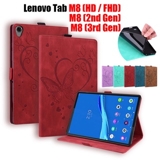 เคสแท็บเล็ตหนัง PU ฝาพับแม่เหล็ก ลายผีเสื้อ 3D พร้อมขาตั้ง สําหรับ Lenovo Tab M8 8.0 นิ้ว 2nd 3rd Gen TB-8506 TabM8 HD TB-8505 FHD TB-8705