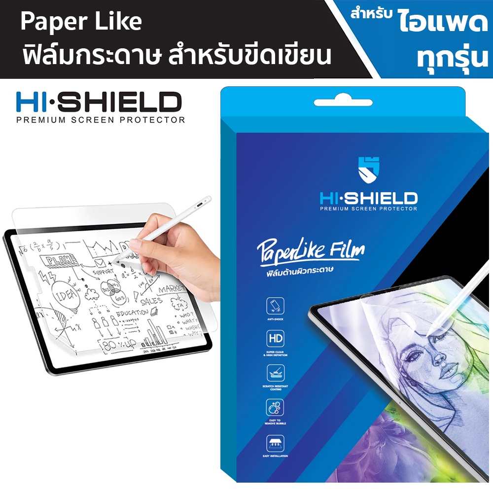 Hishield Paper like ฟิล์มกระดาษขีดเขียน สำหรับ iPad mini7 / Gen 10 / Air5/ Air4/ Mini 6/ 10.9/ Pro 11/ Pro 12.9/ 10.2